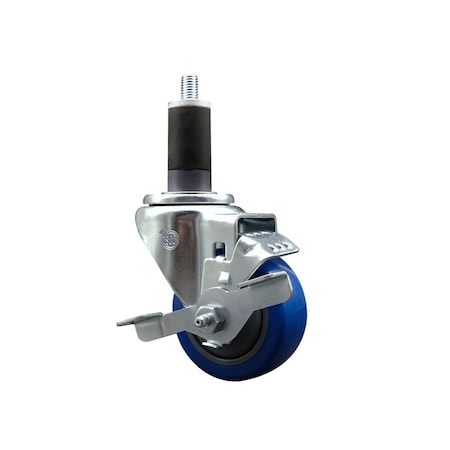 Service Caster 3'' SS Blue Poly Swivel 1-1/4'' Expanding Stem Caster with Brake SCC-SSEX20S314-PPUB-BLUE-TLB-114